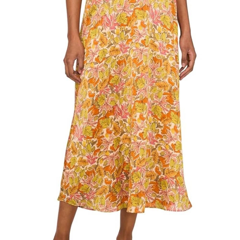 Vince Camuto Bias Cut A-Line Maxi Floral Skirt In Crushed Orange Size XS